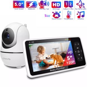 Monitors 5 inç Video Kamera ve Sesli Bebek Monitörü, 4x Zoom, 22hrs Batarya, 2way Sesli Gece Görme Sıcaklık Sensörü Babyphones