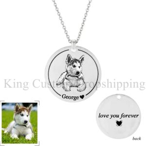 Halsketten mit Handgeschnitzel Halskette Geschenk Personalized Tag Schlüsselbund benutzerdefinierte Katze und Hund Haustier Foto Schmuck Gedächtnis Herz Anhänger Memorial Haustier