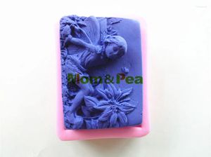 Moldes de cozimento Mompea 0457 menina em forma de flor em forma de silicone bolo de molde decoração fondant 3d sabonete