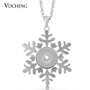 Colares 10pcs/lote VoCheng Snap Button Charms Jewelry Christmas Gift 18mm Snowflake Colar com cadeia de aço inoxidável NN271*10