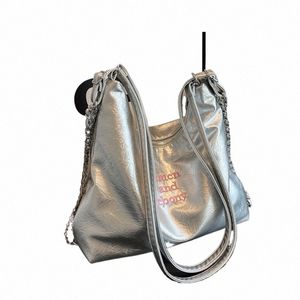 leftside Korean Fi Women's Sier Leather Crossbody Bag Ladies Chain Handbags 2023 New In Shoulder Bag Underarm Bags O9ne#