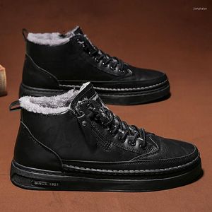 Casual Shoes Winter Men Snow Boots British Style Outdoor Warm Pu Plush Flats dragkedja Lace Up Ankel Chaussure Homme