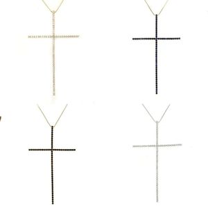 Large Classic Size Cross Pendant Necklace for Women Charm Jewelry Cubic Zircon CZ Diamond Crucifix Christian Ornaments Accessories Gift
