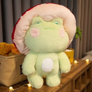 Dockor Creative Mushroom Frog Plush Toy Cute Lonely Grods fylld Animal Toy Lovely Healing Doll Kawaii Soft Pillow for Girls Kids Gift