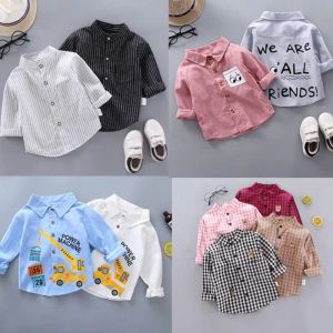 T-shirts 2023 Spring Boys Plaid Shirts Kids Long Sleeve Cotton Clothes Costume Baby Girl School Blouse Red Top Tee Shirts Outfit 18M7Y