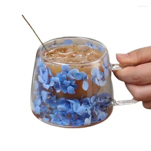 Vinglas i 200 ml Flower Coffee Mugg Cup Spring Mugs Torkade dekorerade riktiga glaste