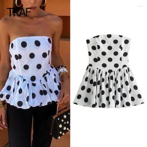 Women's Blouses Ruffles Sleeveless Backless Tops Women Shirts Spring Summer 2024 Strapless Polka Dot Top Boho Clothing Lady Trend