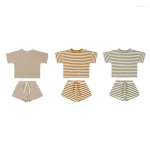 Kläder sätter K5DD 0-3Y Baby Suit Summer Outfit 2-stycken Småbarn Waffles T-shirt Drawstring Shorts Girls Boy Kön Neutral inomhus