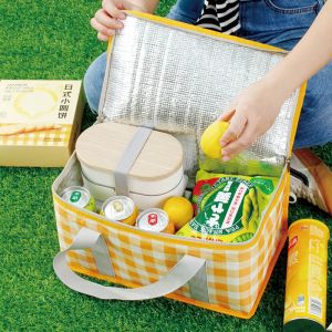 Torbalar Damalı açık depolama çantası, su geçirmez piknik çantası, buz paketi, taşınabilir çanta, büyük öğle yemeği kutusu yalıtım çantası, mavi katlanabilir