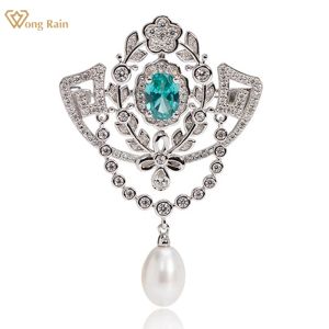 Biżuteria Wong Rain luksus 925 Sieźnia szafir szafa szafirowa Diamentowy Diament Naturalny Pearl Pearl Kamień Bramiąca broszka