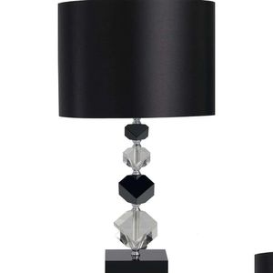 Bordslampor Fantastisk kristalldiamantlampa med svart bas och skugga - Modern geometrisk design Elegant heminredning accent 12 x 21 droppe dhnah