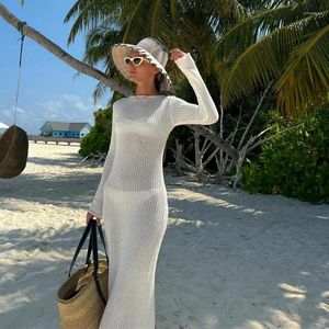 Sexy Long Sleeve Hollow Out Strick-Kleid Häkelbadeanzug Cover-ups Frauen Verband Beach Bikini Cover Up Beachwear