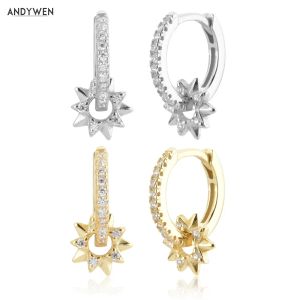 Orecchini Andywen 925 Sterling Silver Gold 8,5 mm Circle Drop Earring Star Circle Women Women Gioielli Luxuria Clip Fasci