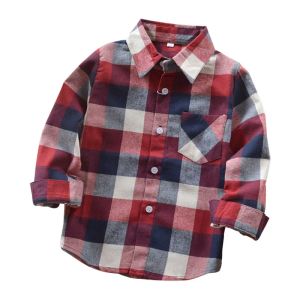 T-Shirts Mode-Herbst-Jungen-Shirts für Girl Plaid Long Sleeve Turndown Collar Teenager Tops Cotton Children Kleidung Kinderkleidung Hemd