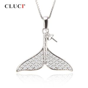 Halsband Cluci Real Silver 925 Mermaid Tail Pendant For Necklace Sterling Silver Women Zircon Tail Charms Pendant Jewelry SP288SB