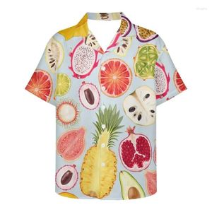 メンズカジュアルシャツメン用トマトシャツ3Dフルーツプリント半袖男性ラペルボタン服