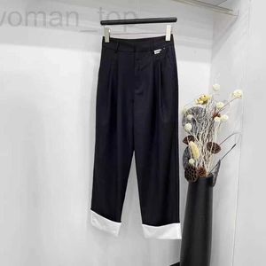 Kvinnor Pants Capris Designer Spring and Summer New Miu Casual Minimalist Style High midje Slim Letter Contrast Curled Morot Straight Tube T3F7