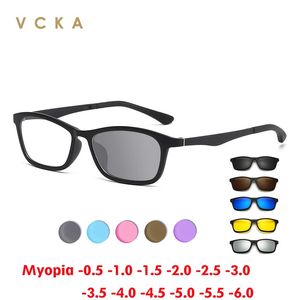 Vcka myopia descoloração de óculos clipe quadrado de óculos de sol Mulheres Mulheres ópticas ópticas de óculos magnéticos -0,5 a -10 240418