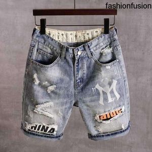 Mens Shorts Summer Thin Fashion Ripped Patch Denim Brand Everything To Make Old Beggar Five Pants T240309