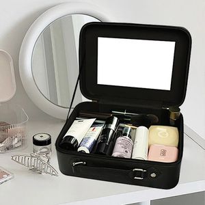 Cosmetics Storage Box Mode tragbare Reise -Make -up -Tasche Einfache Make -up -Hülle mit Spiegel für Frauen 240416