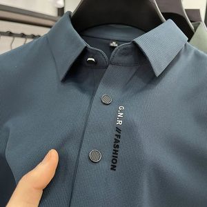 Moda waffle baskı polo gömlekler uzun kollu sonbahar üstün kaliteli erkek iş rahat t gömlek çok yönlü tshirt 240415