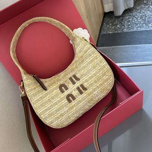 Womens Summer Beach Bag Grass Woven Fashion Underarm Brand Designer Handbag With Shoulder Straps 0001