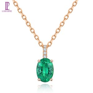 Halsband LP Solid 18K Rose Gold Pendant 0,82 karat Natural Emerald 0,028 karat Diamond Necklace Classic Style med silverkedja
