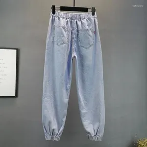 Jeans femminile ad alta vita perle elastiche harem jean oversize oversize 5xl blu jeans pantaloni capris pantalones patatalones casual vaqueros streetwear y2k