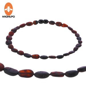 Necklaces HAOHUPO Raw Bean Amber Necklace for Baby Adults Cherry Color Trendy Jewelry Birthday Gifts Oval Shape Amber Beads New Jewelry