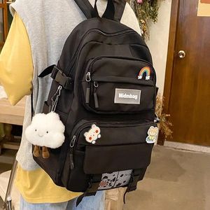 School Bags Cute Badge Women Backpack Harajuku Female Student Girls Bag Large Capacity Light Travel Knapsack