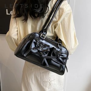 LEFTSIDE Cute Bow Tie Design Underarm Bags for Women Y2K Korean Fashion Handbags and Purses Pu Leather Shoulder Bag 240419