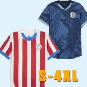 24 25 S-4XL2024 Paraguay Futbol Jersey 2024 Copa America Camisa Ev Away Kırmızı Mavi Futbol Gömlek Kit Düzenli Erkekler