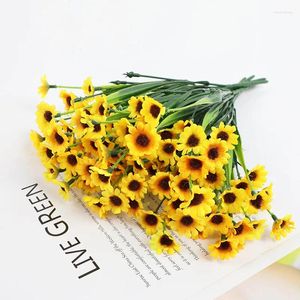 Decorative Flowers Artificial Plants Simulation Green Plastic Sunflowers 5 Heads Little Daisy Fake Flower Bouquet Home Decor