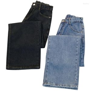 Frauen Jeans Trend Denim gerade Bein Frauen hohe Taille dünne einfache warme Baggy Fit Stretch Ladies lässige Frachthose Harajuku