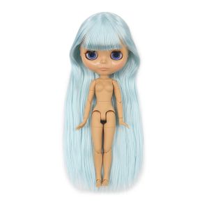 Dolls Icy DBS Blyth Doll 1/6 BJD Corpo articular Cabelo azul pálido Cabelo liso Tan Tan Face Siny Face 30cm Garotas Presente Presente