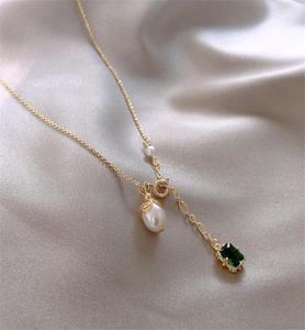 Linmouge coreano Green Nature Stone Pearl Pingente colar de cor de ouro para mulheres Jóias de corrente de temperamento da personalidade NF10 CHINHAS2007914