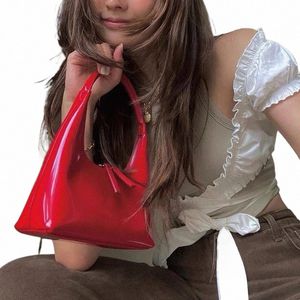 Vintage Glossy Red Crescent Bag Lacker Vintage Shoulder Bag Women's Handbag Bag D6RS#