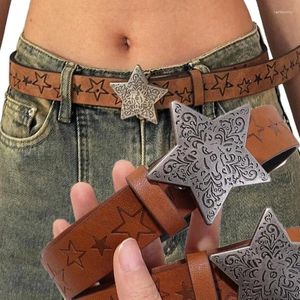 Paski Women Metal Star Printed Pas spersonalizowany w zachodnim stylu pusta rzeźbiona brązowa tekstura dżins