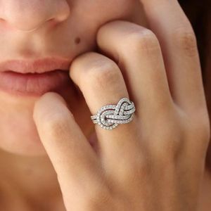 Fashion exquisite cross knot ring women's set ring niche diamond set fashion design sense Instagram trend ring