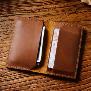 THIESTRI Genuina Credit Credit ID Card Nome Nome Card Design Vintage Crazy Horse Leather Business Mini Slim Wallet