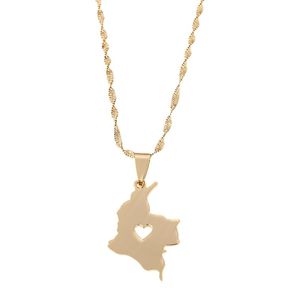 Stainless Steel Colombia Map Pendant Necklace Gold Color Jewelry Map of Colombian Jewelry280o