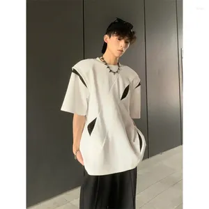 Herrtröjor dekonstruerade korta ärmmar män o nacke t shirt sommar skarvad träff färg koreanska överdimensionerade kläder high street svart vit