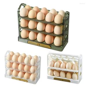 Förvaringsflaskor Kylskåp Egg Organisator Tray Vänd rack för kylsidedörrar med 3 lager Köksorganisation Verktyg Datum