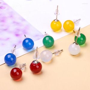 Stud Earrings 10pairs 10mm 8mm Round Green Yellow Red Blue Agate Stone Ball Stainless Steel Earring Jewlry For Women Girl