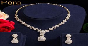 Pera Elegant Dubai Women Pear Drop Smyckesuppsättningar Bridal Cubic Zirconia Pendant Halsband och örhängen set för bröllopspresent J221 C1813609791