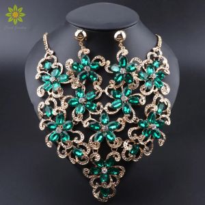 Colares jóias de casamento de moda 10 colar strass de cristal brincos de colar para mulheres conjuntos de jóias de noiva dubai