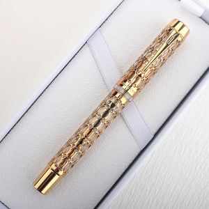 Pennor Ny lyx Jinhao Hollow Out 100 Fountain Pen Gold Clip 18kgp Golden Plated M NiB 0,7 mm harts Ink Pen Business Office Present PENT PEN