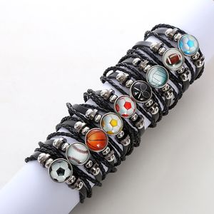 Leather Hand-woven Ball Charm Bracelet Baseball Football Basketball Team Fan Hand Rope Bracelets Fan Souvenir Jewelry Charm Gift Fashion Wholesale 9 Design #074