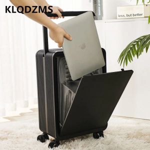 Luggage KLQDZMS 20 Inch Suitcase Front Opening with Laptop Trolley Case Ladies ABS + PC Boarding Box Universal Wheel Rolling Luggage