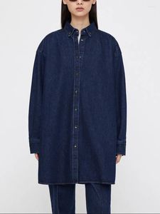 Kvinnorjackor Retro Rak mittlängd Jacka 2024 Autumn Dams Loose Turn-Down Collar Single-Breasted Long Shirt Coat